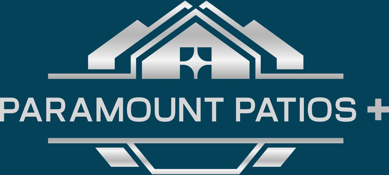 Paramount Patios logo in white on a teal background with a stylized roof icon