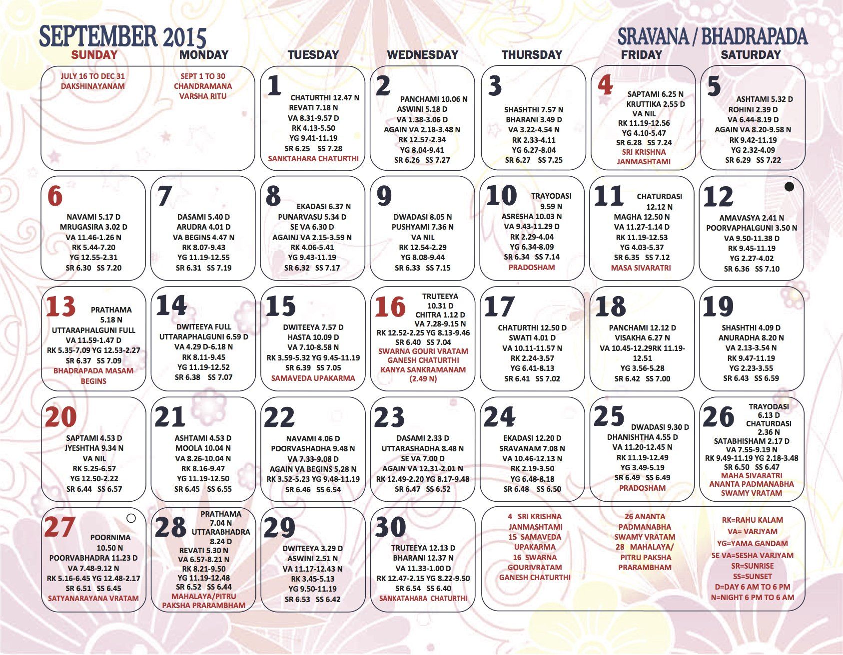 Calendar Shirdi Sai Cultural Community Center