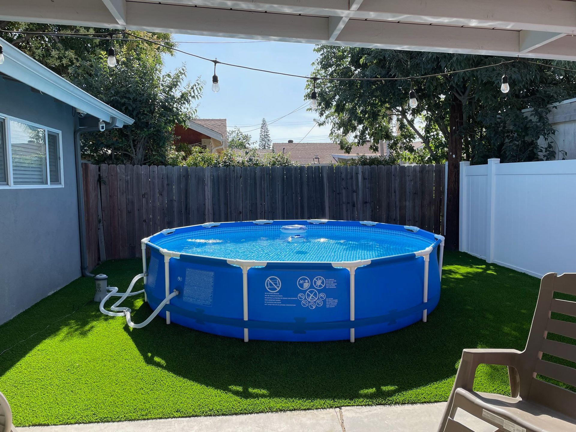 small pool on synthetic turf