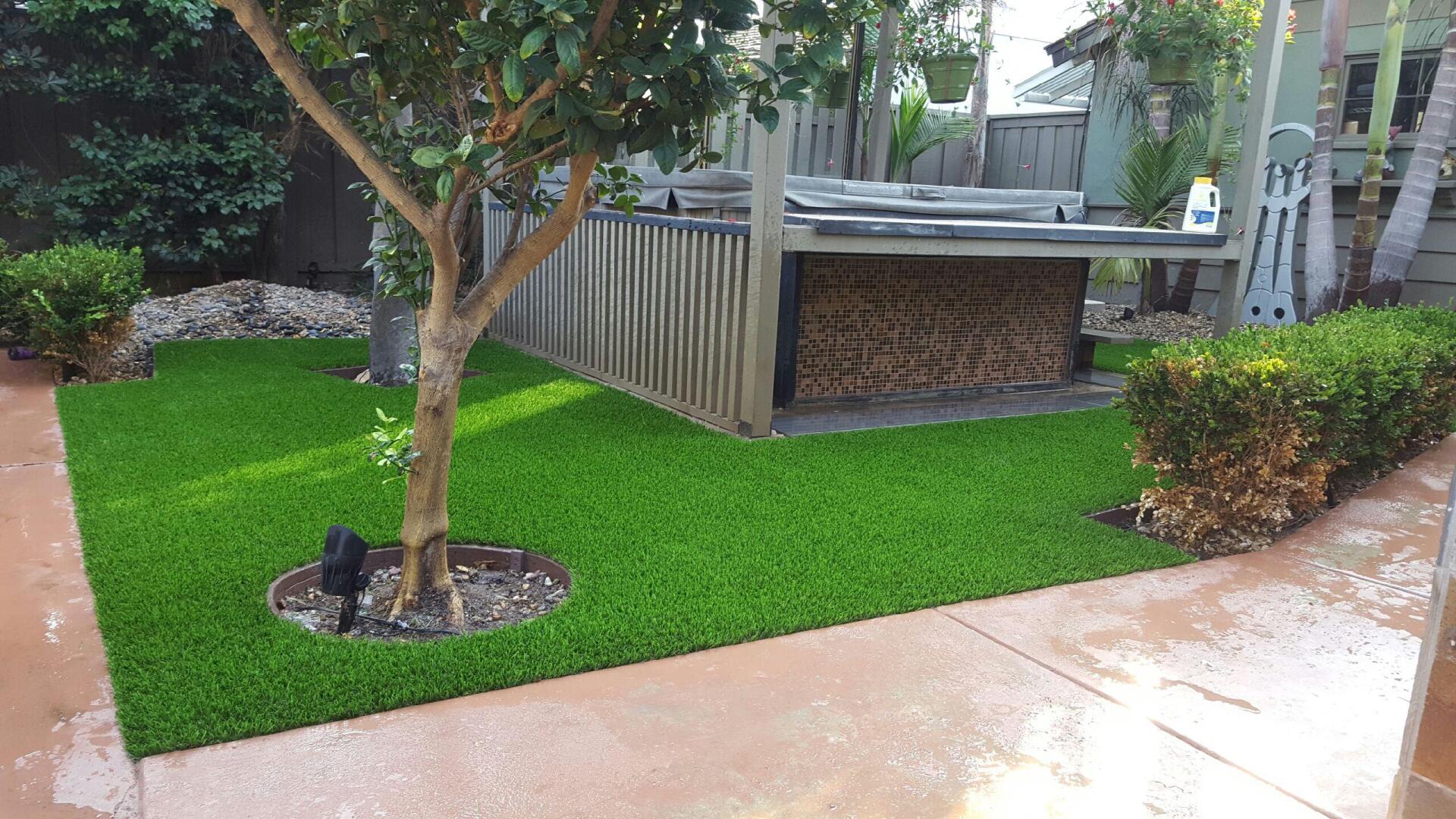 artificial grass near sidewalk