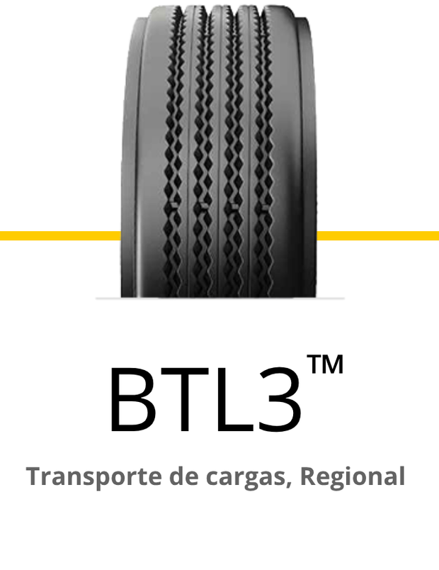 Pneu preto, BTL3, para transporte de cargas e uso regional.