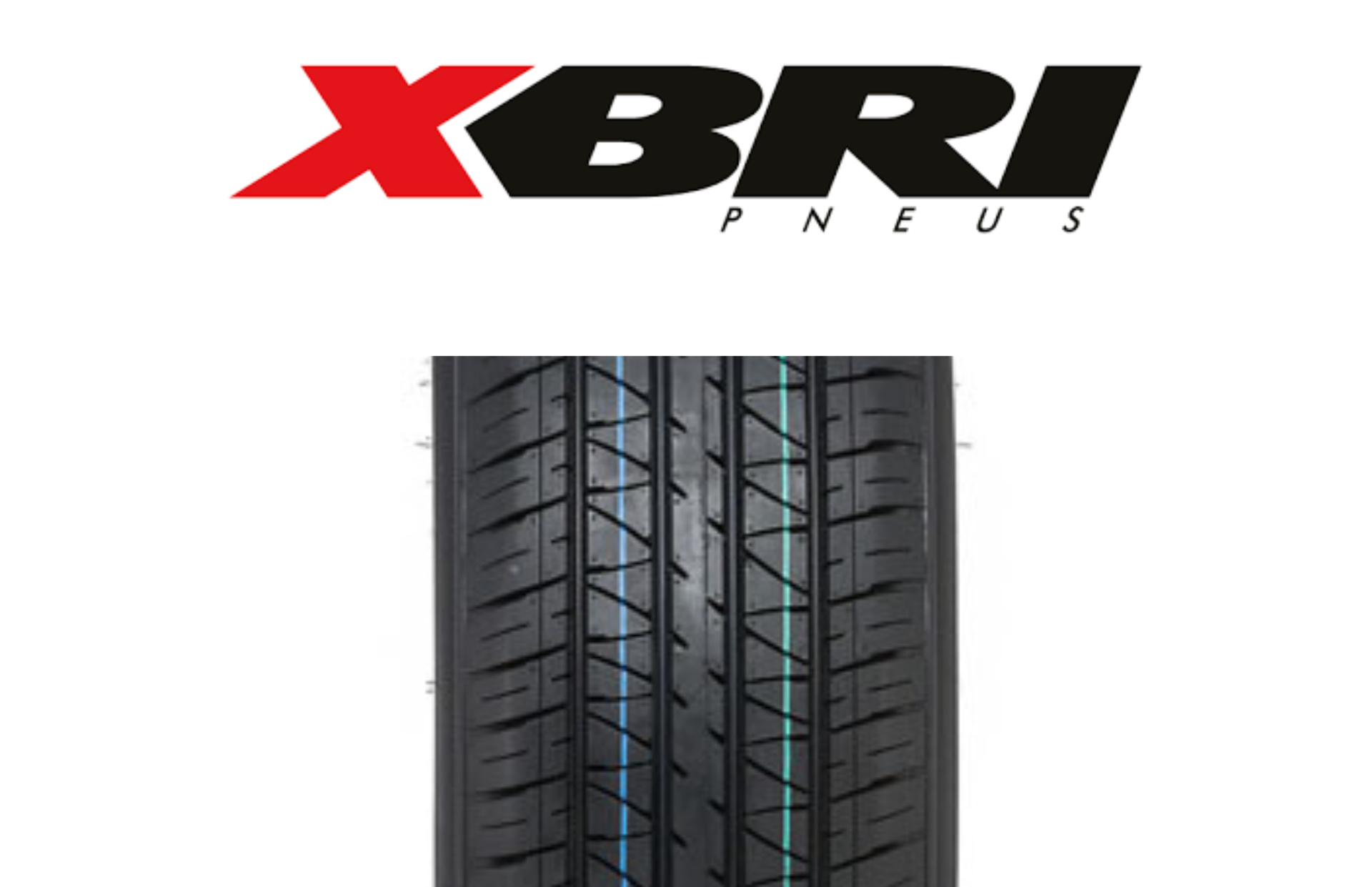 Banda de rodagem do pneu com blocos grandes e irregulares; logotipo 