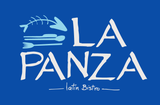 A blue and white logo for la panza latin bistro