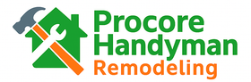 Procore Handyman Remodeling logo: Green house icon with hammer and wrench; green text "Procore Handyman", orange "Remodeling".