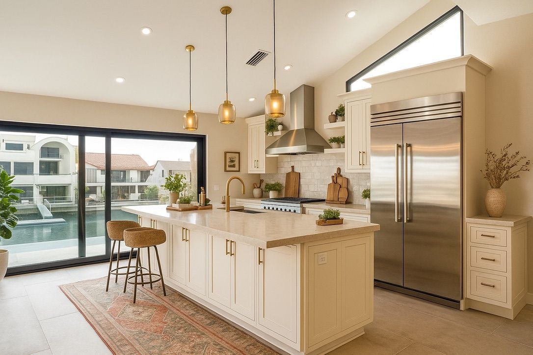 A kitchen with a sign that says love on it