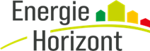 das logo für energie horizont zeigt häuser in verschiedenen farben. Logo Energie Horizont
