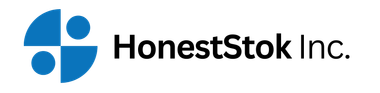 The logo for honeststok inc. is blue and black