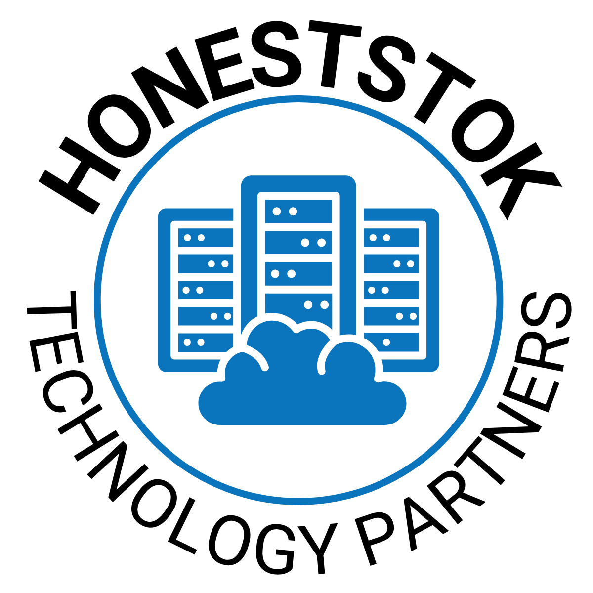 The logo for honeststok inc. is blue and black