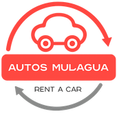 Logotipo de Autos Mulagua rent a car con icono de coche rojo y flechas circulares grises.