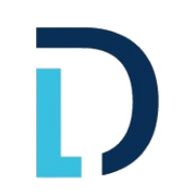 A blue and white letter d on a white background.