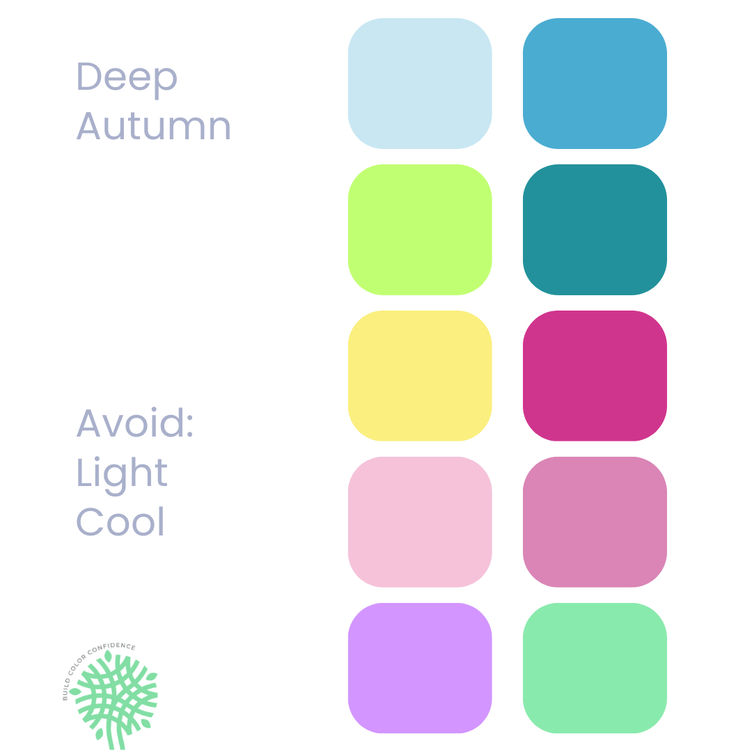 A palette of colors for deep autumn and light cool.