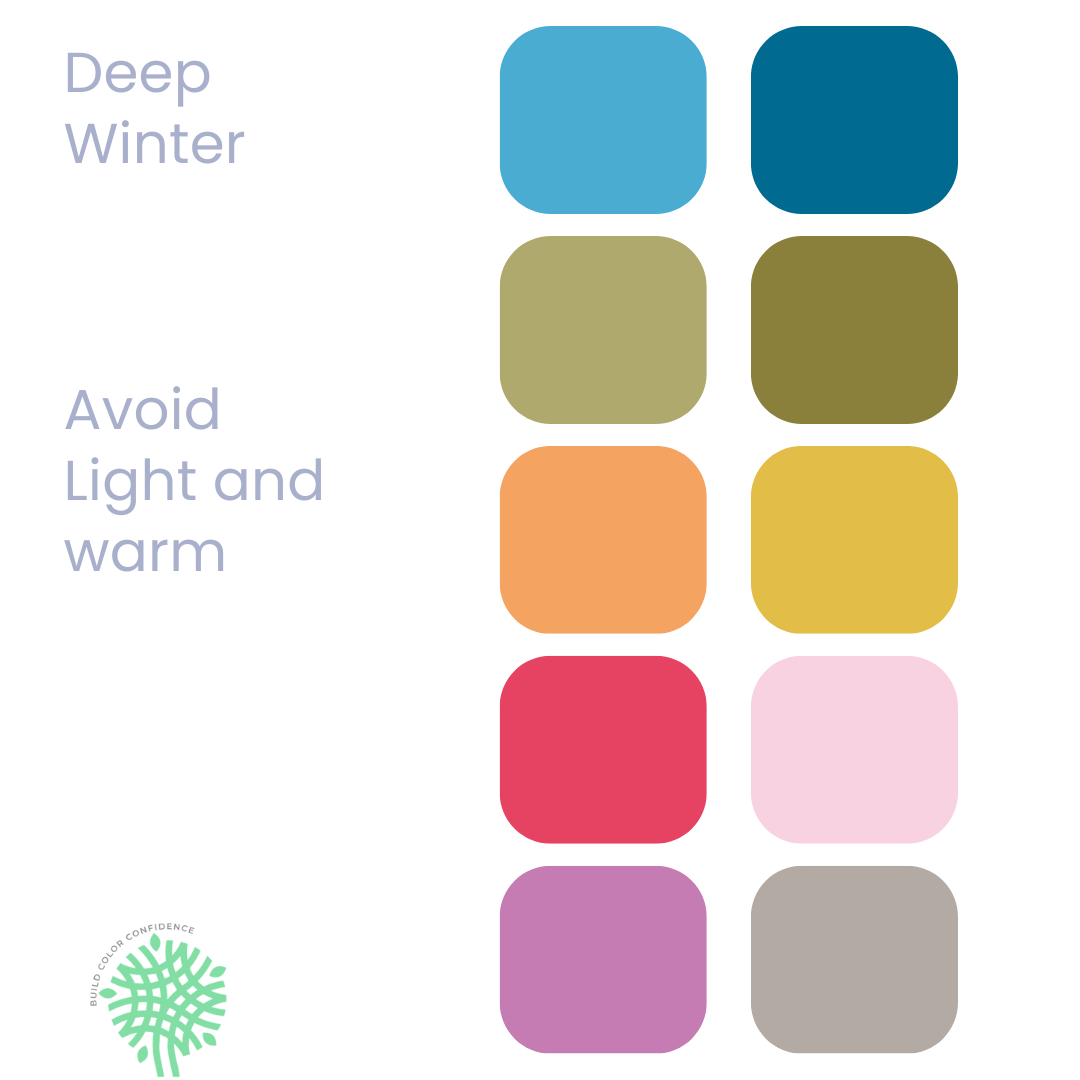 A palette of colors for deep winter , avoid light and warm.