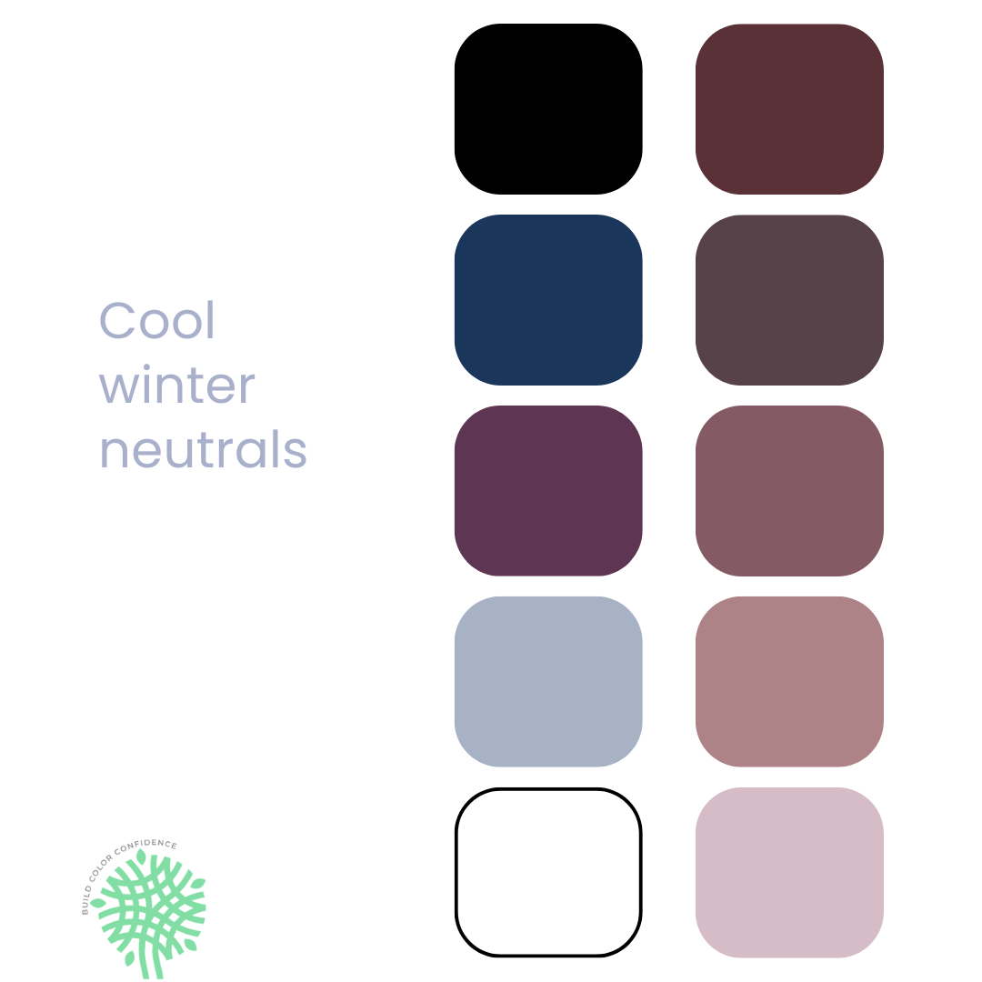 A palette of colors for a cool winter neutral.