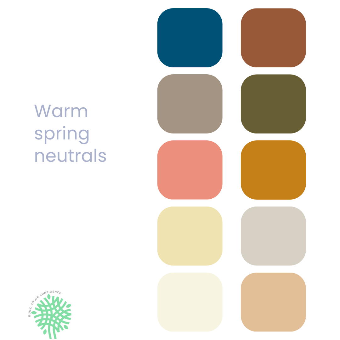 There are many different shades of warm spring neutrals in this palette.
