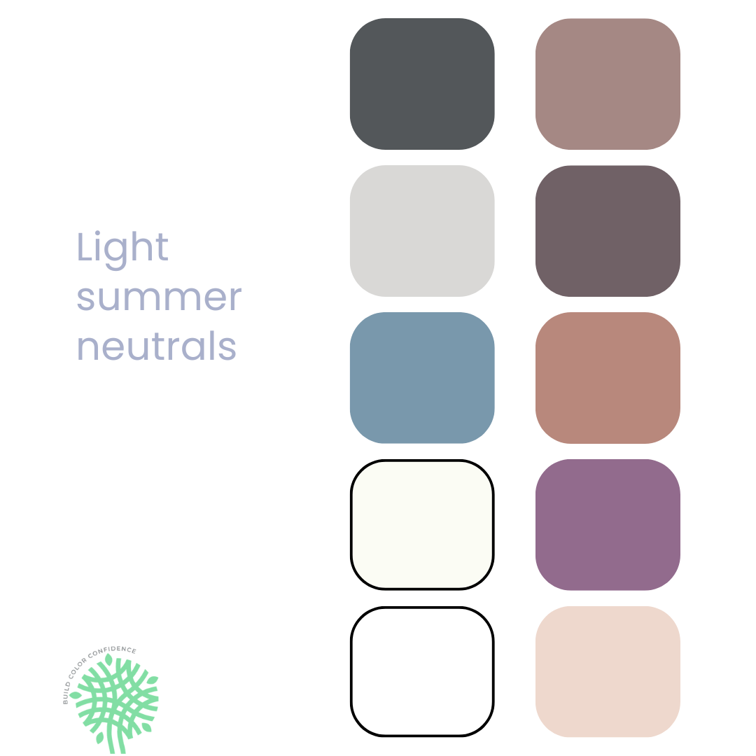 A light summer neutral color palette with a variety of colors.