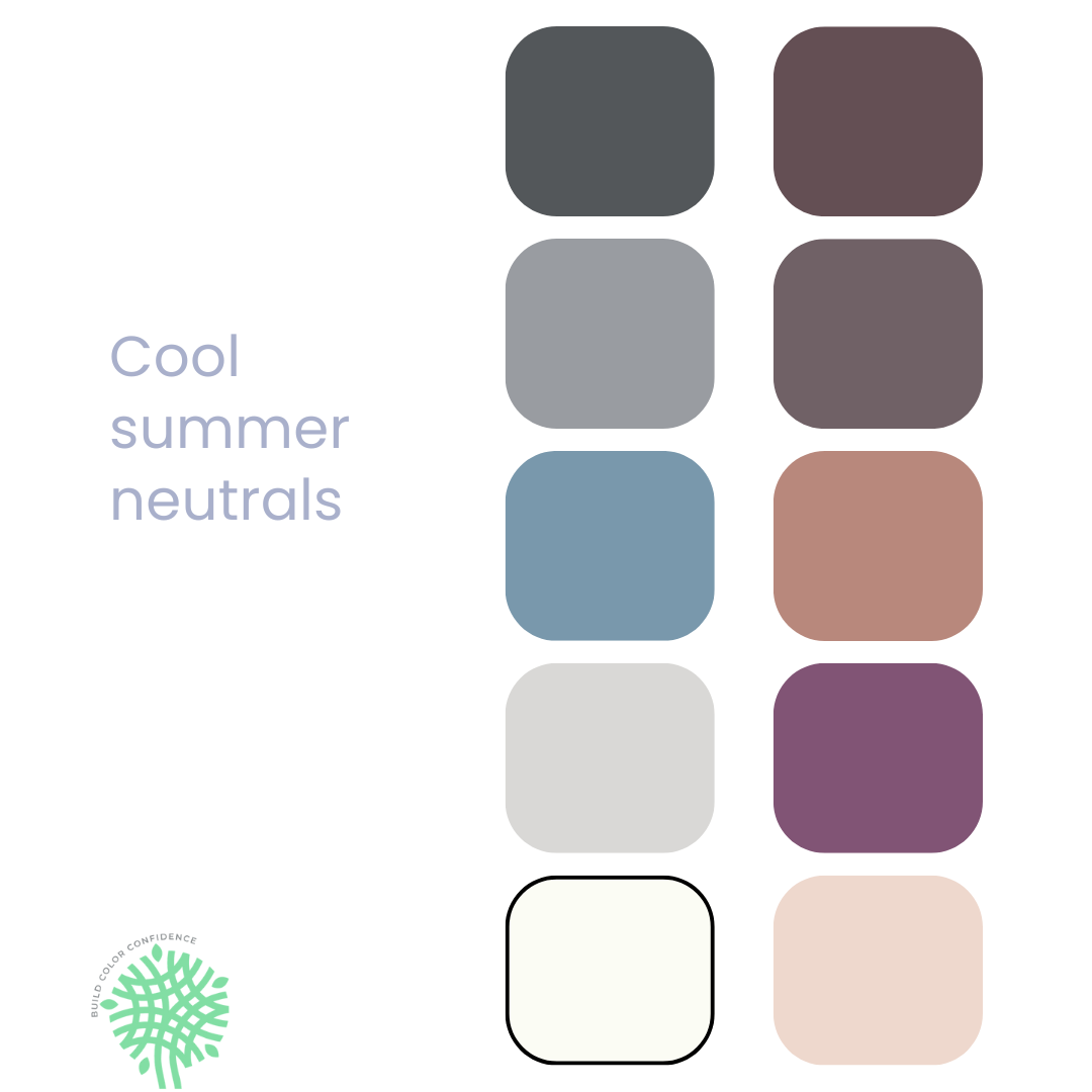 A palette of colors for a cool summer neutral.