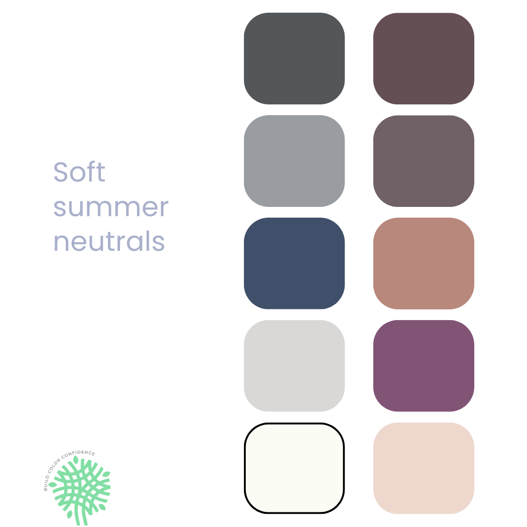 A palette of soft summer neutrals with a white circle in the middle.