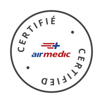 Un logo Airmedic certifié sur fond blanc.