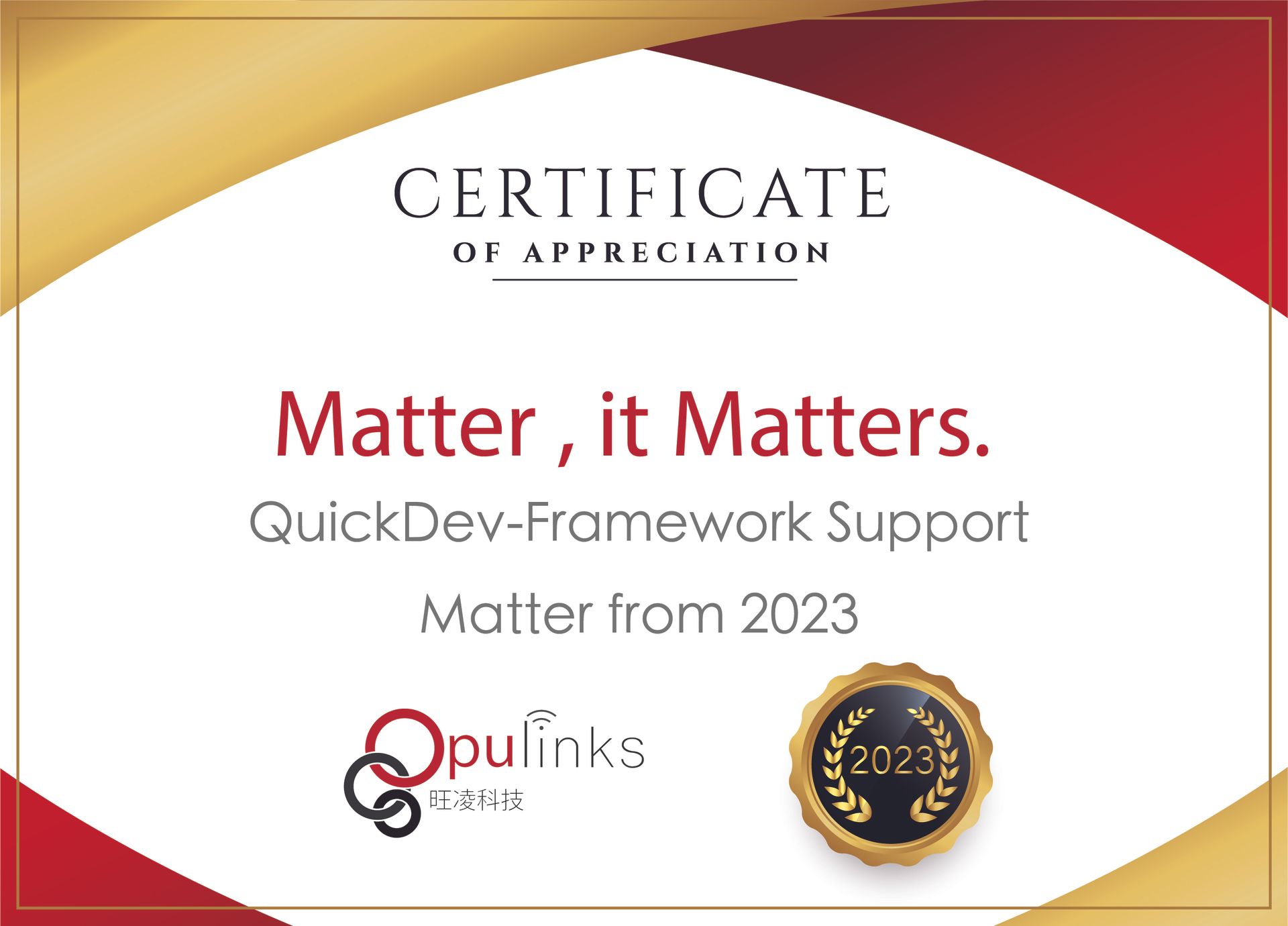 Certificate of Appreciation with text 