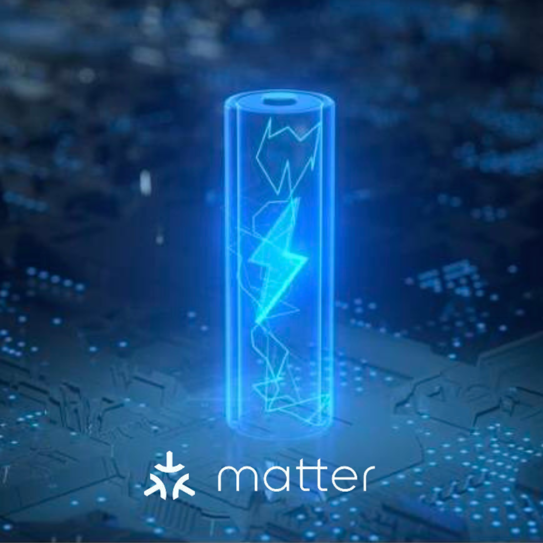 Glowing blue battery with lightning bolt, 
