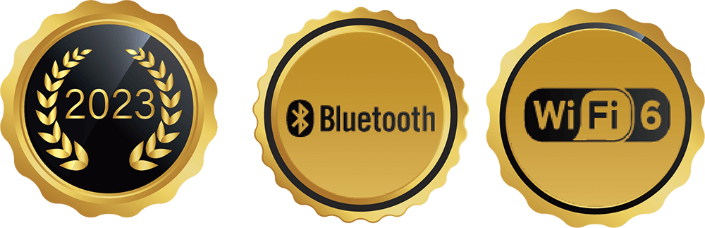 Three gold badges: 
