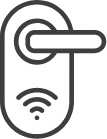 Smart door lock with handle, featuring a Wi-Fi symbol.