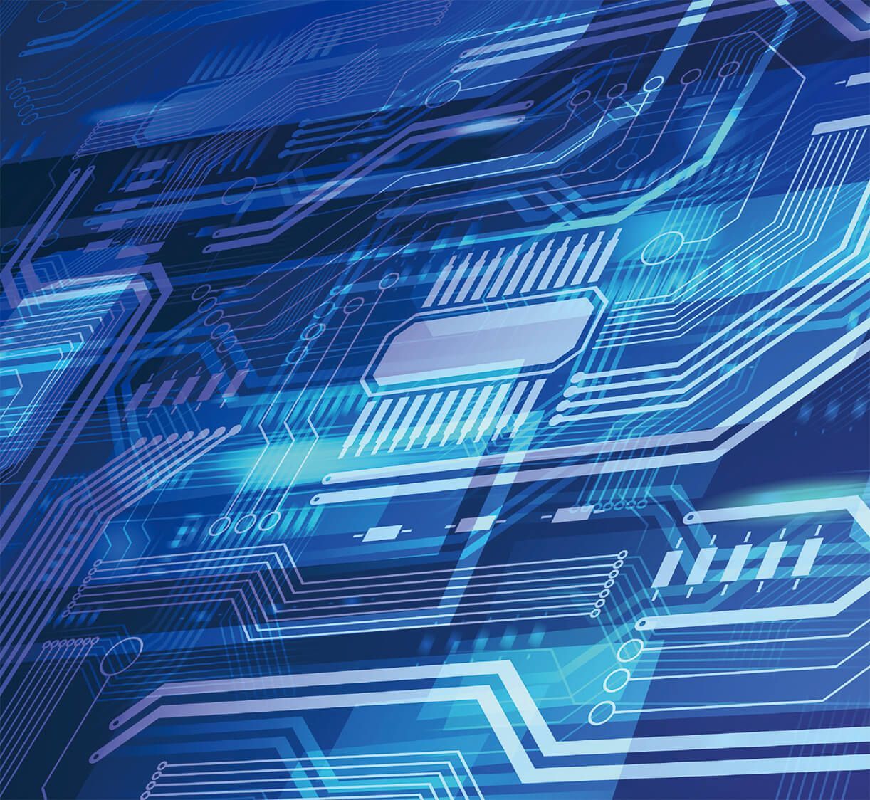 Blue digital circuit board pattern.