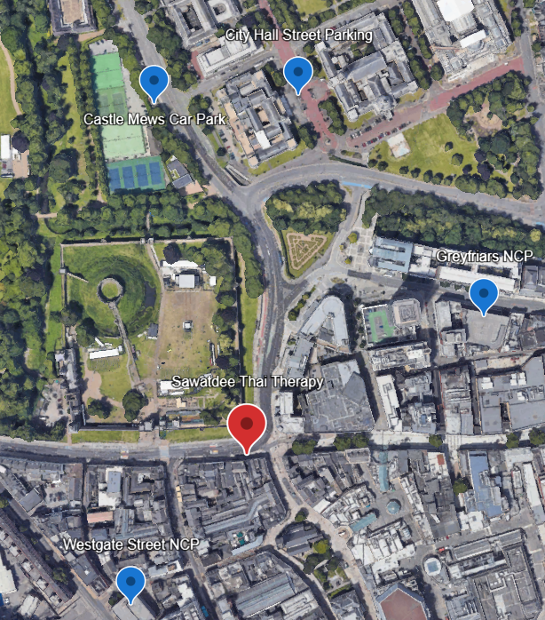 Car Park locations on a map, nearest to Sawatdee Thai Therapy