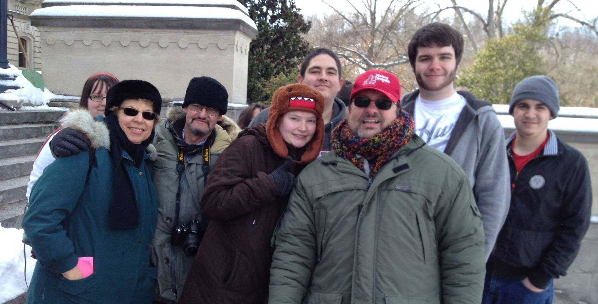 Miller and others gathered in the cold during a demonstration.