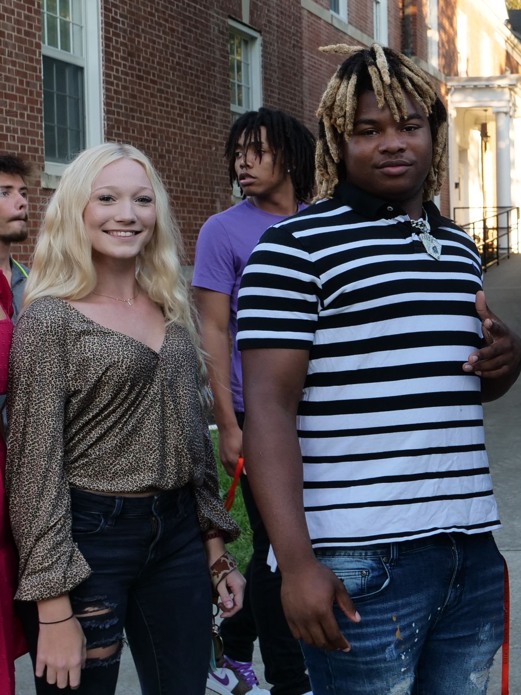 Freshman students standing outside Pfeiffer Hall.