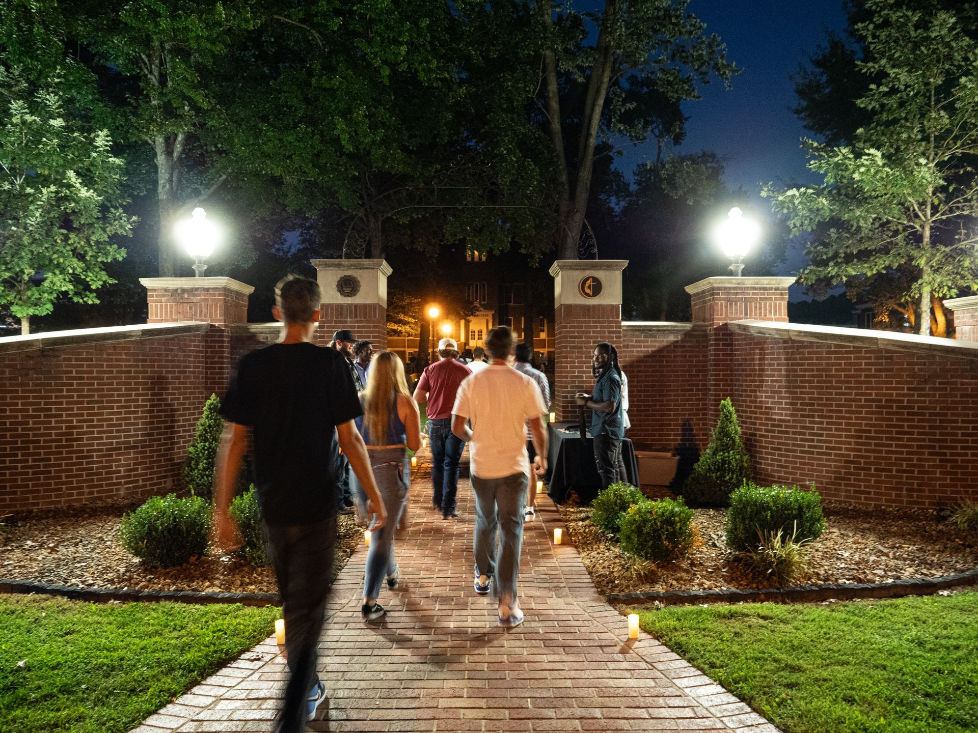 Freshman walking through the Legacy Walk.