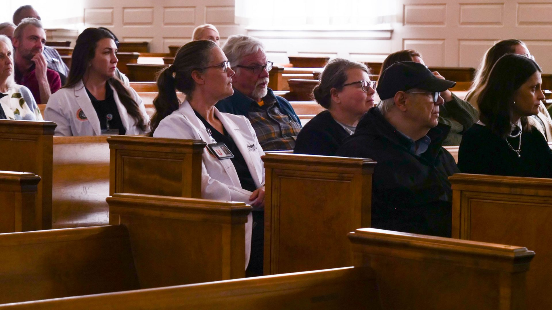 Faculty audience at the State of Union Town Hall.