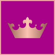 Rose gold crown on a bright pink square, set within a pale pink square frame.