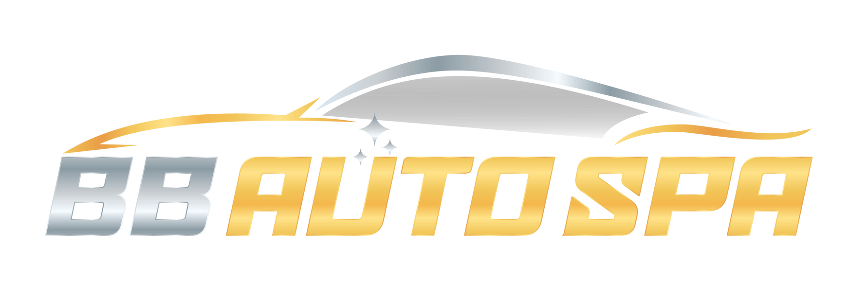 BB Auto Spa logo featuring a car outline with silver and gold text.