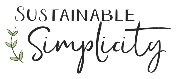 A logo for sustainable simplicity with a plant in the background.