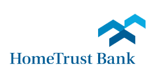 A blue and white logo for home trust bank