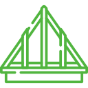 A green roof icon on a white background.