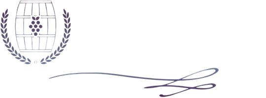 Logo: Wine barrel and grapes within a laurel wreath; decorative flourish.
