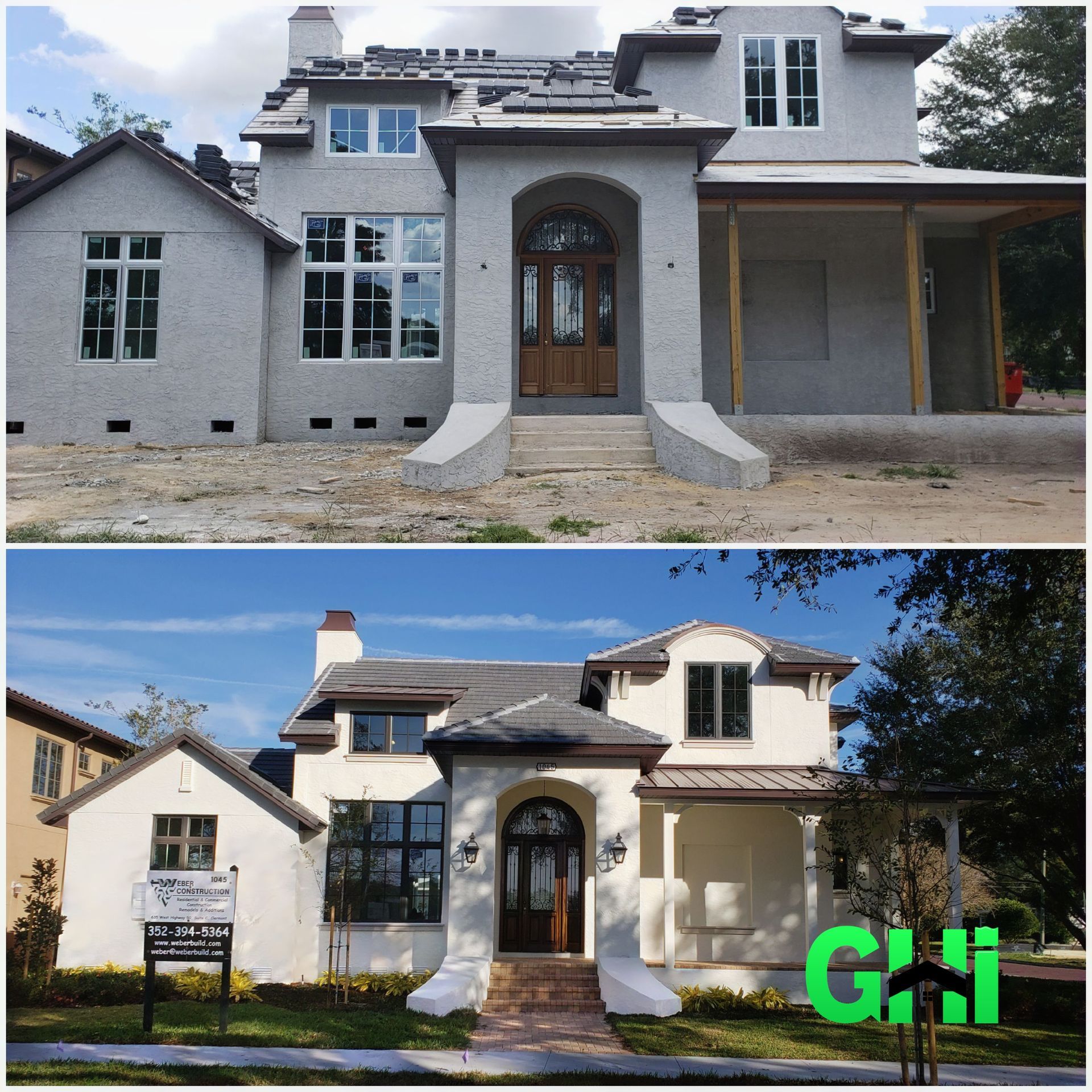 A picture of a house before and after being painted