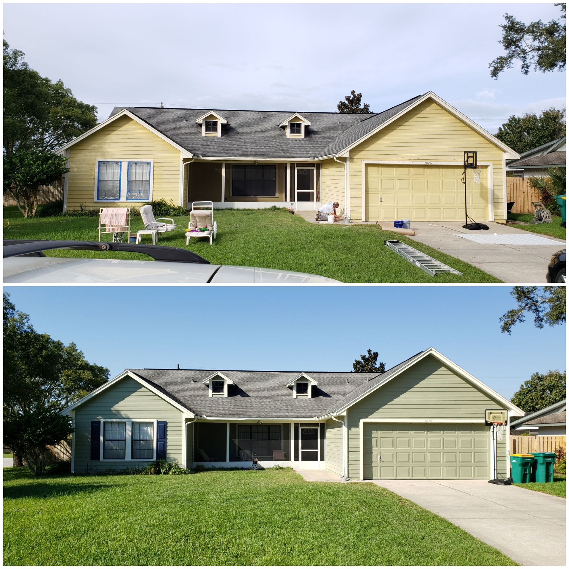 A before and after picture of a house