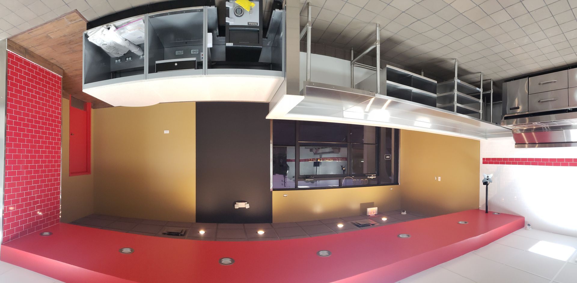 A room with a ceiling that is upside down