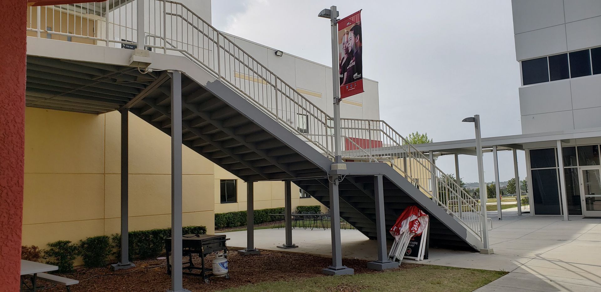 A set of stairs leading up to a building.