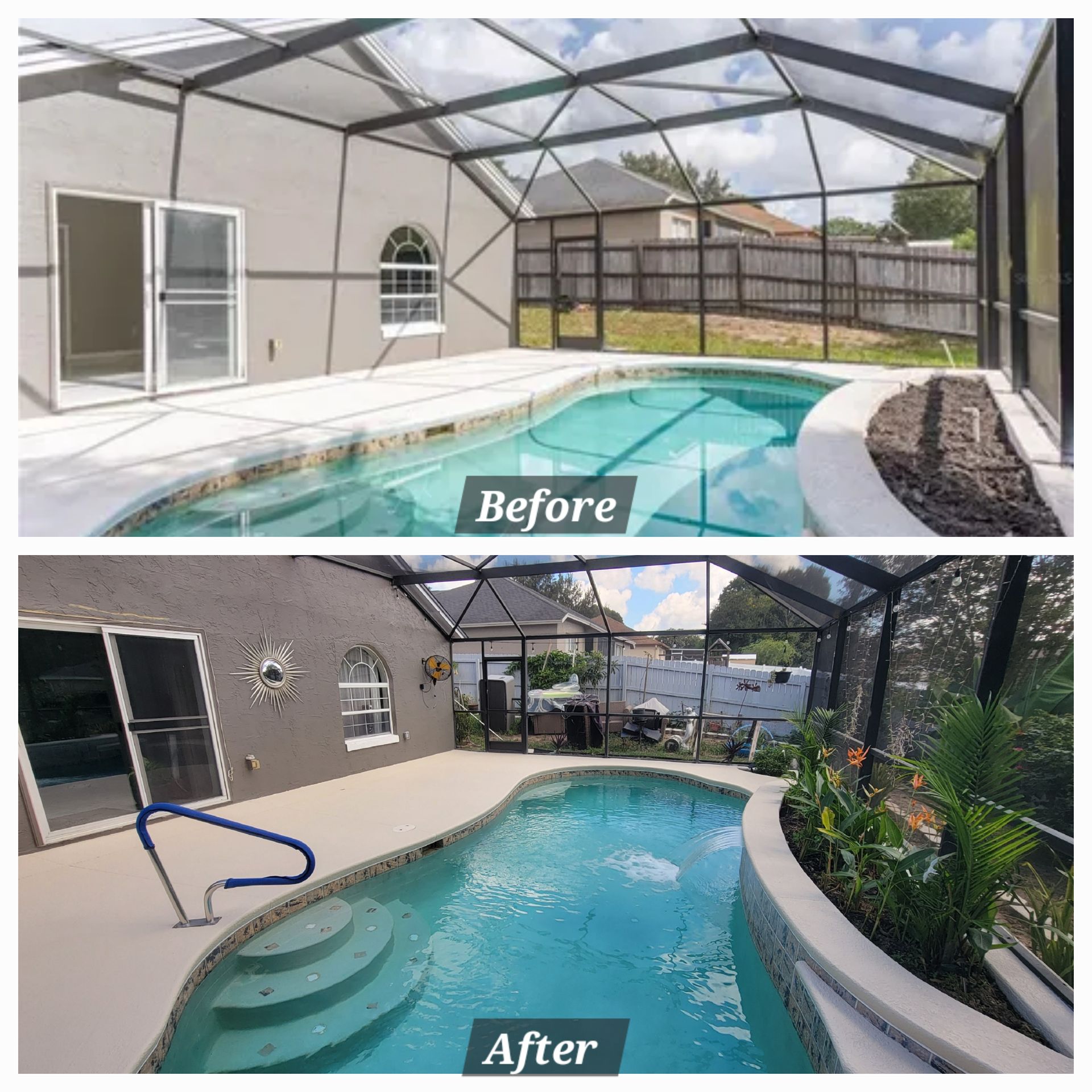 A before and after photo of a swimming pool