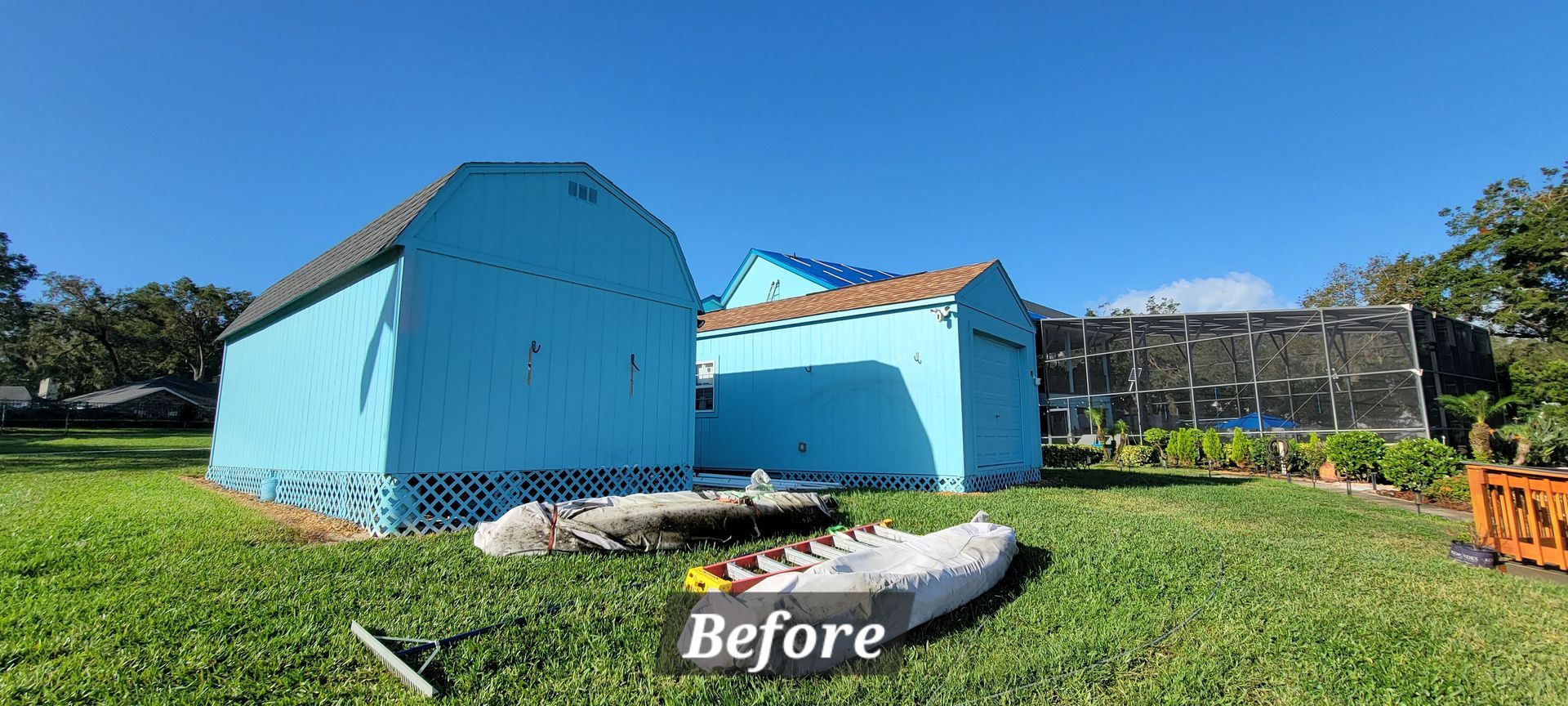 A picture of a house before being painted blue.