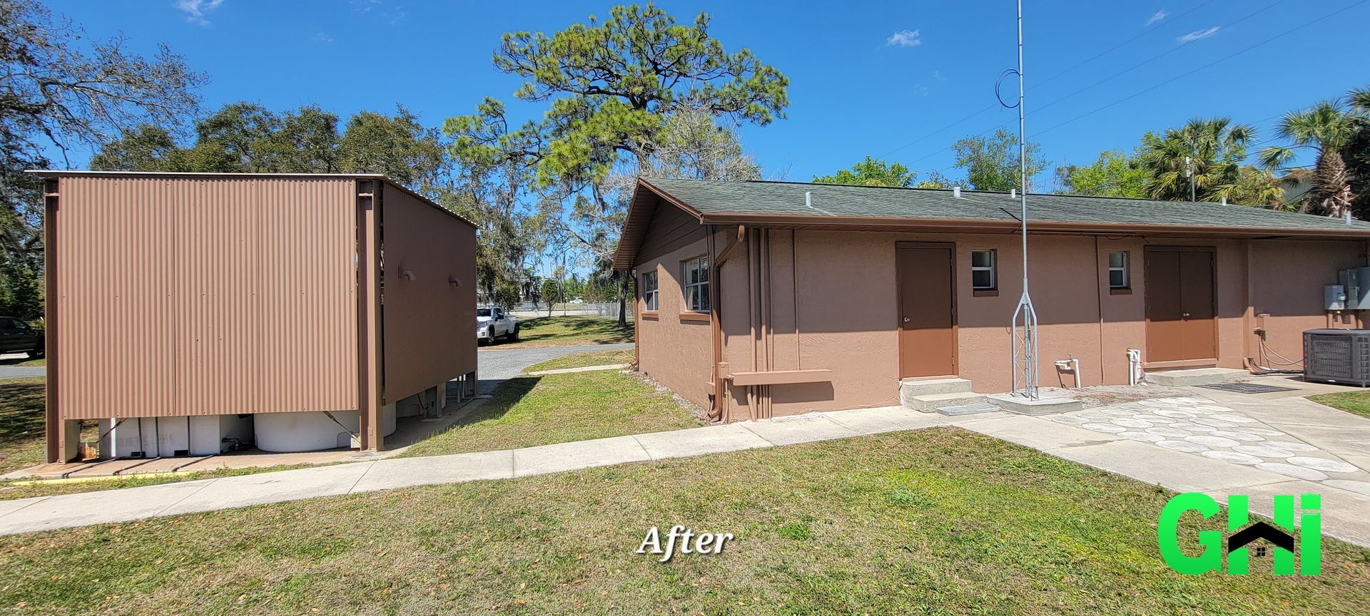 A picture of a house before and after being painted.