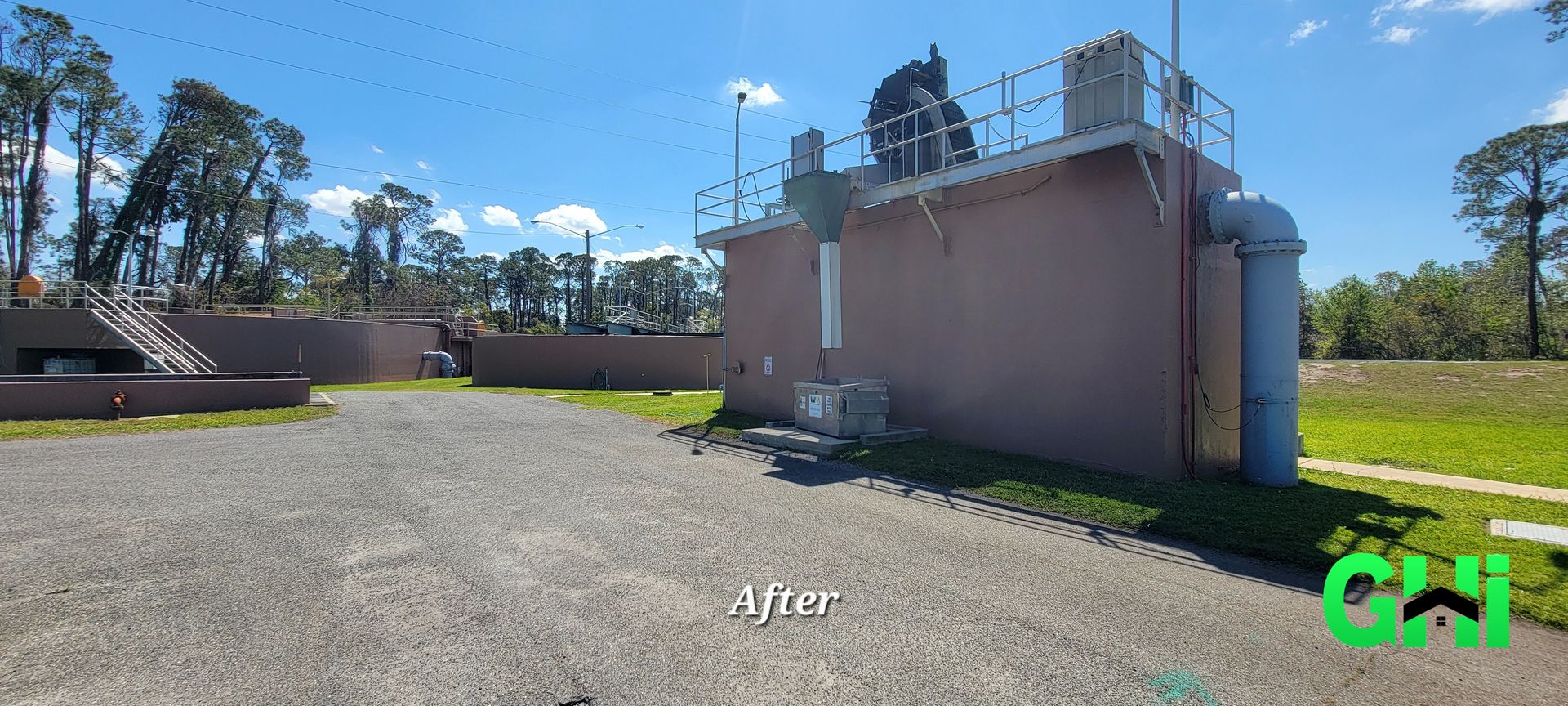 A picture of a building before and after being painted.