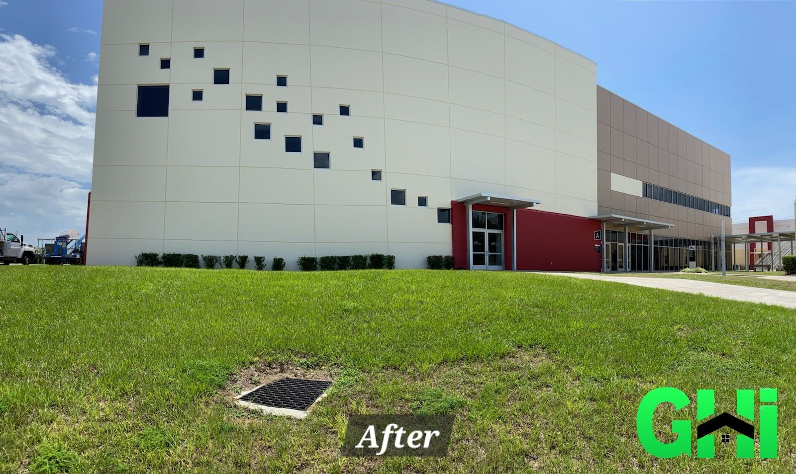 A picture of a building before and after being remodeled