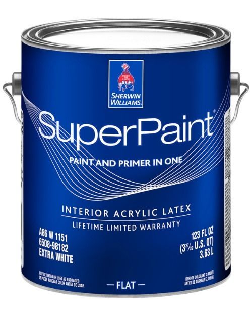 Blue paint can labeled