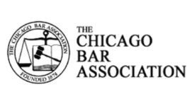 A black and white logo for the chicago bar association