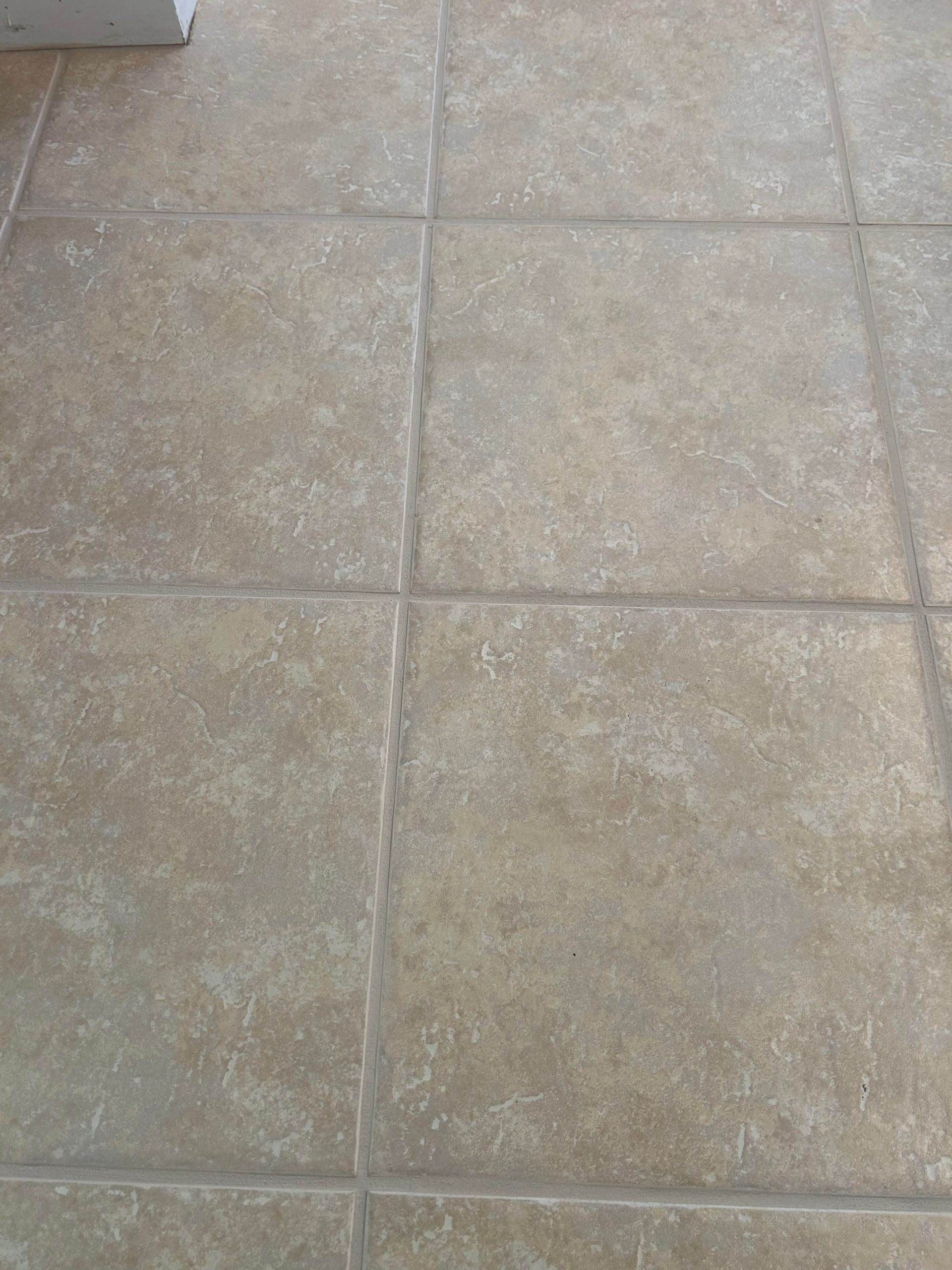 A close up of a tiled floor in a bathroom next to a toilet.